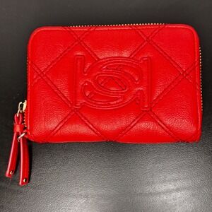 Bebe Red Quilted Wallet Card‎ Holder Zip Around Designer Purse